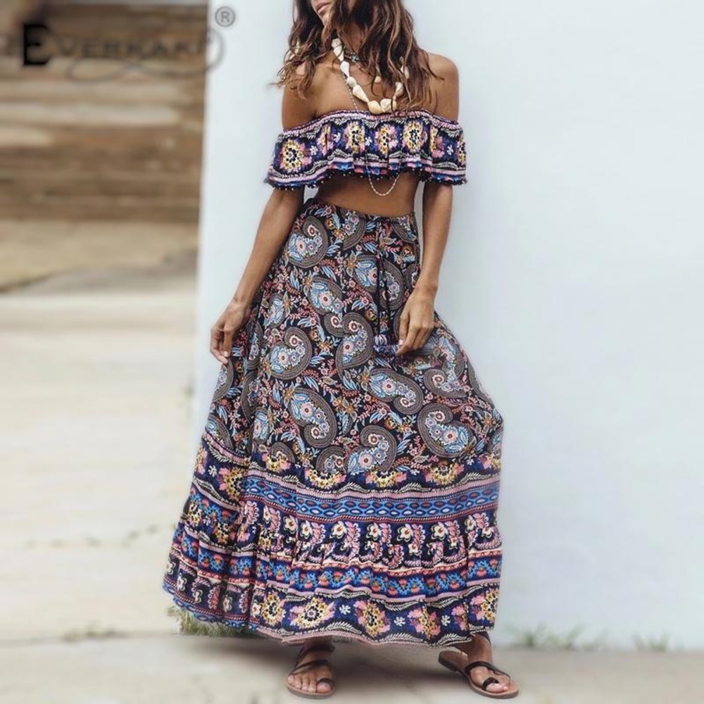 Boho Floral Print 2-Piece Skirt Set